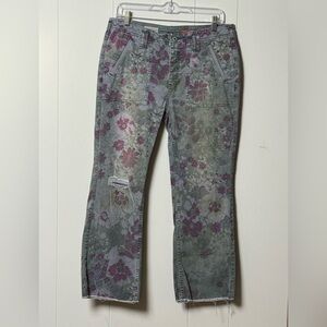 Pilcro Women’s Distressed Raw Hem Cotton Blend Floral Straight Leg Jeans Size 28